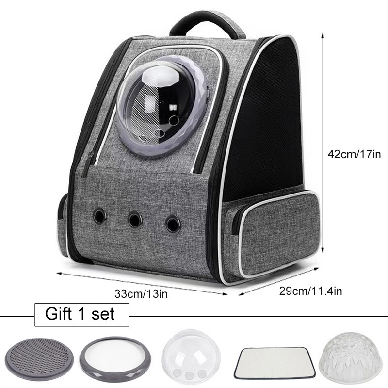 Mochila para gatos, bandolera doble de viaje transpirable, cápsula espacial, transporte para gatos, Bolso pequeño para mascotas, bolso de transporte para gatos: Gray-P2
