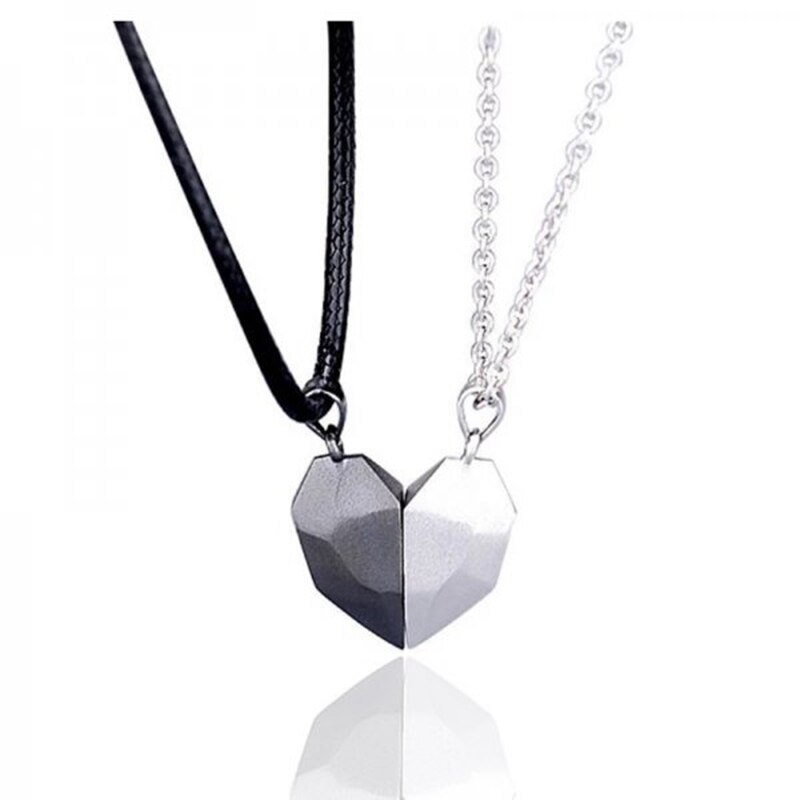 2 pz/set coppia magnetica collana per le donne amanti sfaccettato cuore ciondolo distanza gioielli fascino regalo di san valentino 2021: Heart Necklace 1