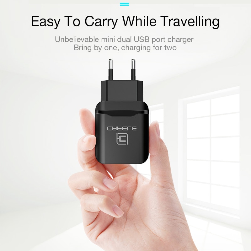 CAFELE EU Charger Plug Travel USB 2.4A Dual output Universal Adapter Charger Smart Phone Charger with 2 in 1 Retractable cable