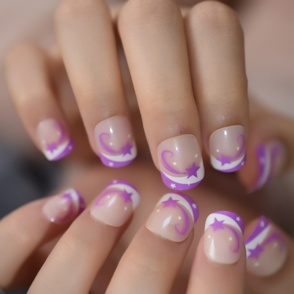 Fleur français ongles Art conseils blanc Transparent enfants faux ongles petite taille étudiant avec fleur décorative: L5562
