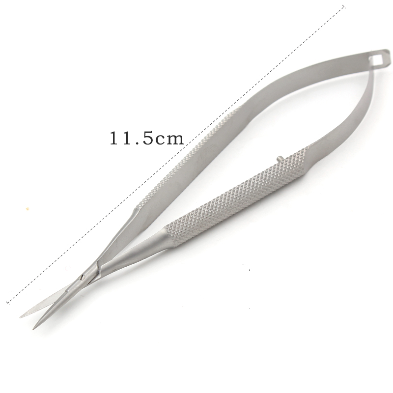 Mikroskooppiset instrumentit 12.5 cm mikrosasta, sidekalvo hammastettu, pihdit koettimet, koukut, lastat, tähystimet pinsetit: Harjattu kromi