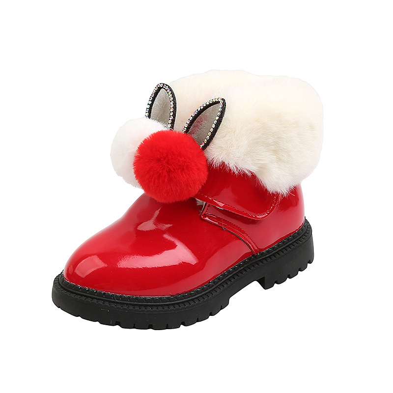 COZULMA bambini caldo inverno elegante palla di pelliccia moda stivali bambini ragazze coniglio orecchio stivaletti scarpe in pelle verniciata taglia 21-30