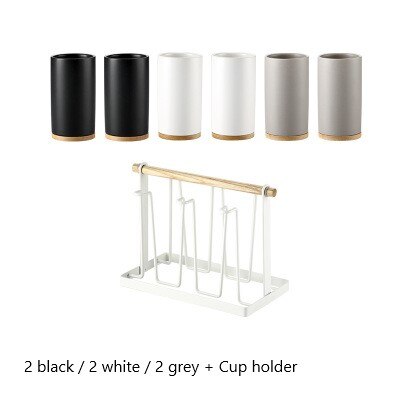 Taza nórdica simple de cerámica para beber agua, juegos de 6 piezas para el hogar con bandeja, portavasos, restaurante