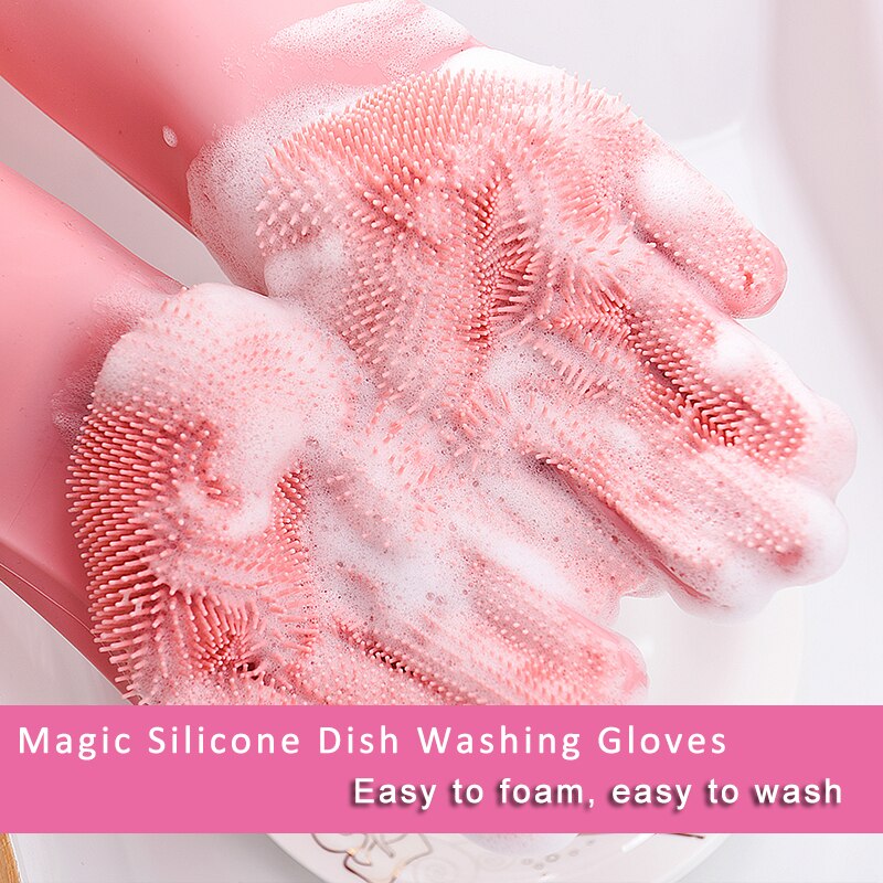 Magisk silikone skål vaskehandsker køkken tilbehør opvask handske husholdningsværktøj til rengøring af kæledyrs børste 1 par