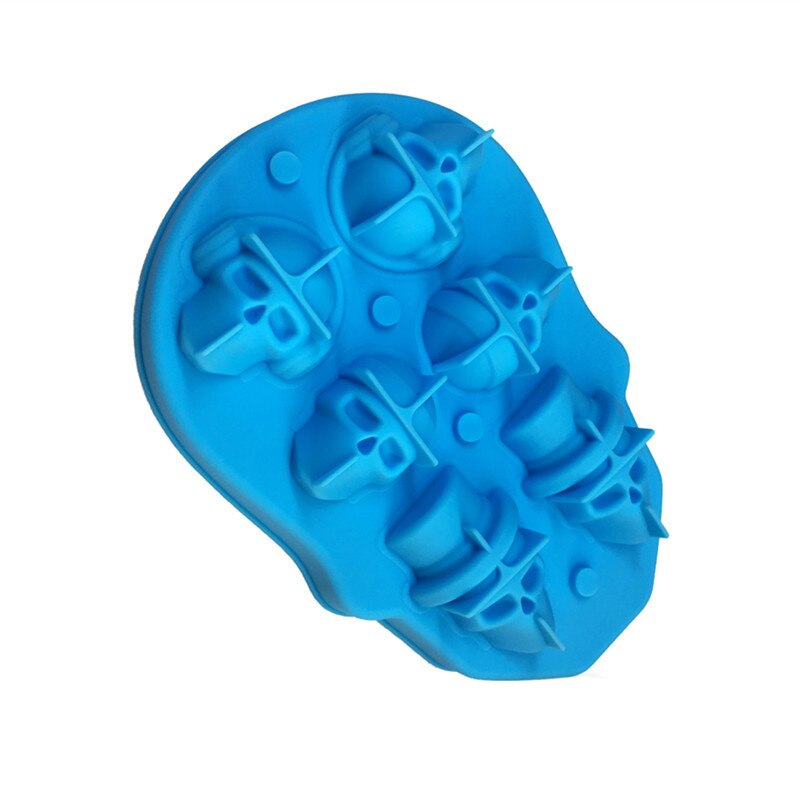 Silicone Ice Mould 3D Skull Shaped Ice Cube Mold For Whiskey Cocktail Stackable Flexible Silicone Ice Cube Tray Ice Cream Tools: Blue