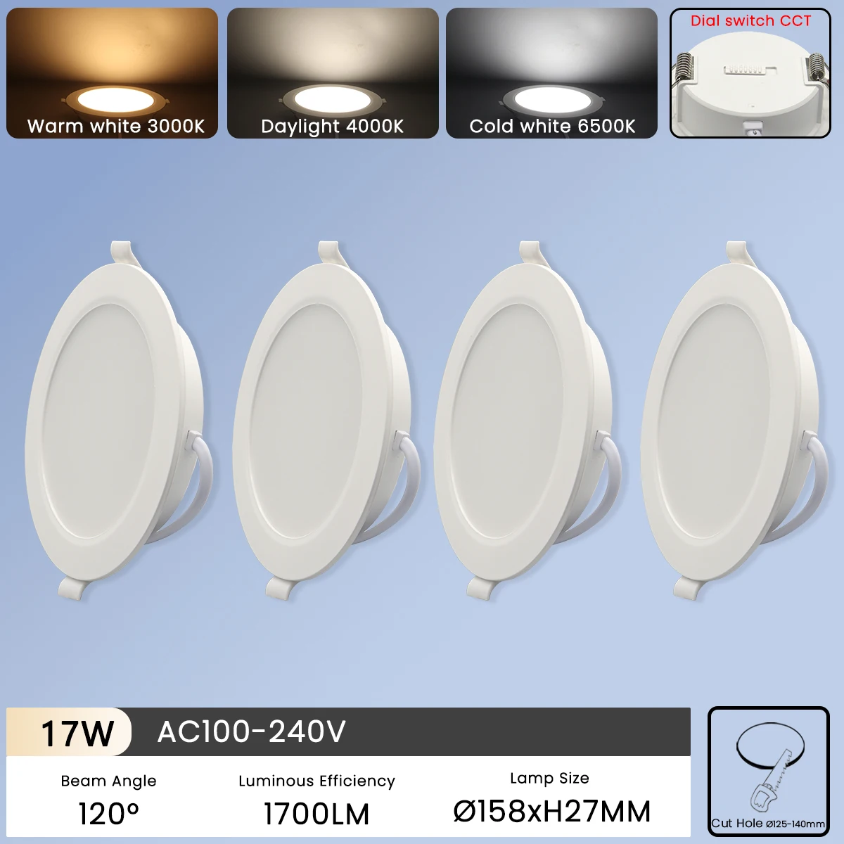4 stuks draaischakelaar cct led downlight 100-240v 3000k 4000k 6500k plafondlamp 6w-24w inbouw ronde paneellamp binnenverlichting: Groente