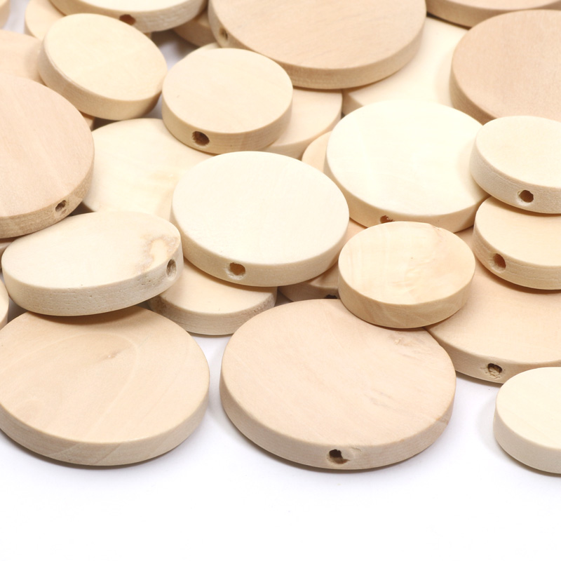 Perles Plates et Rondes en Bois Naturelles pour Bijoux, Accessoires de Bricolage, Fait à la Main, 15/20/25mm, 10/20/30 Pièces