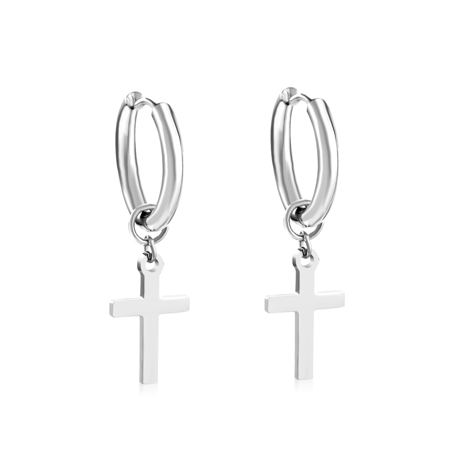 Pendientes góticos de lujo con colgante de cruz para hombre, aretes colgantes de gota, aro de acero inoxidable de Color plateado, joyería Punk para oreja, BFF: Chapado en oro antiguo