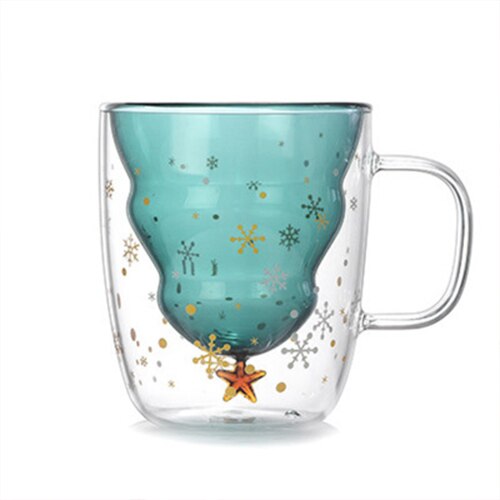 Taza de cristal con tapa para árbol de Navidad, taza de café de vidrio de doble pared resistente al calor con tapa, creativos de Navidad para niñas, 300Ml: No Lid