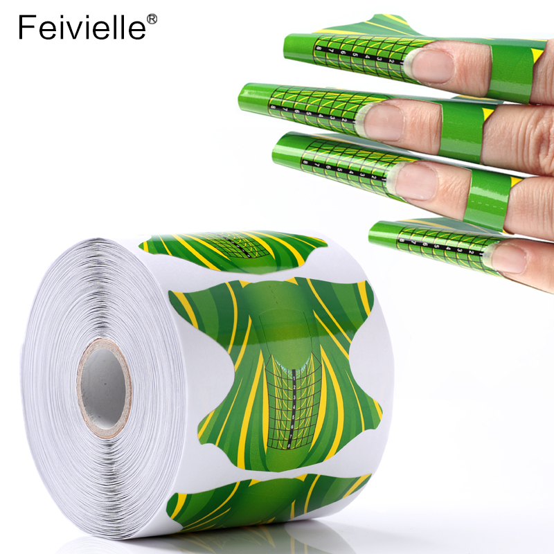 Feivielle 500Pcs/Roll Diy Vierkante Vorm Lijm Nail Formulier Voor Acryl/Uv Gel Nail Tip Nail Extension nail Art Manicure Gereedschap