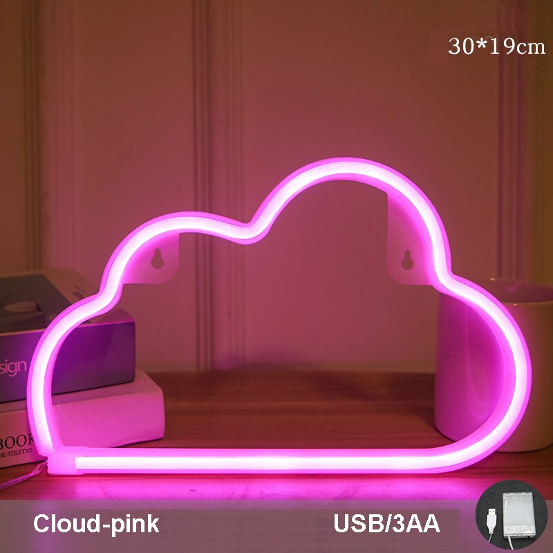 Neon Sign Behang Computer Kamer Muur Display Opknoping Sfeer Verlichting Tekenen Slaapkamer Werkruimte Desktop Decoratie Lampen: cloud pink