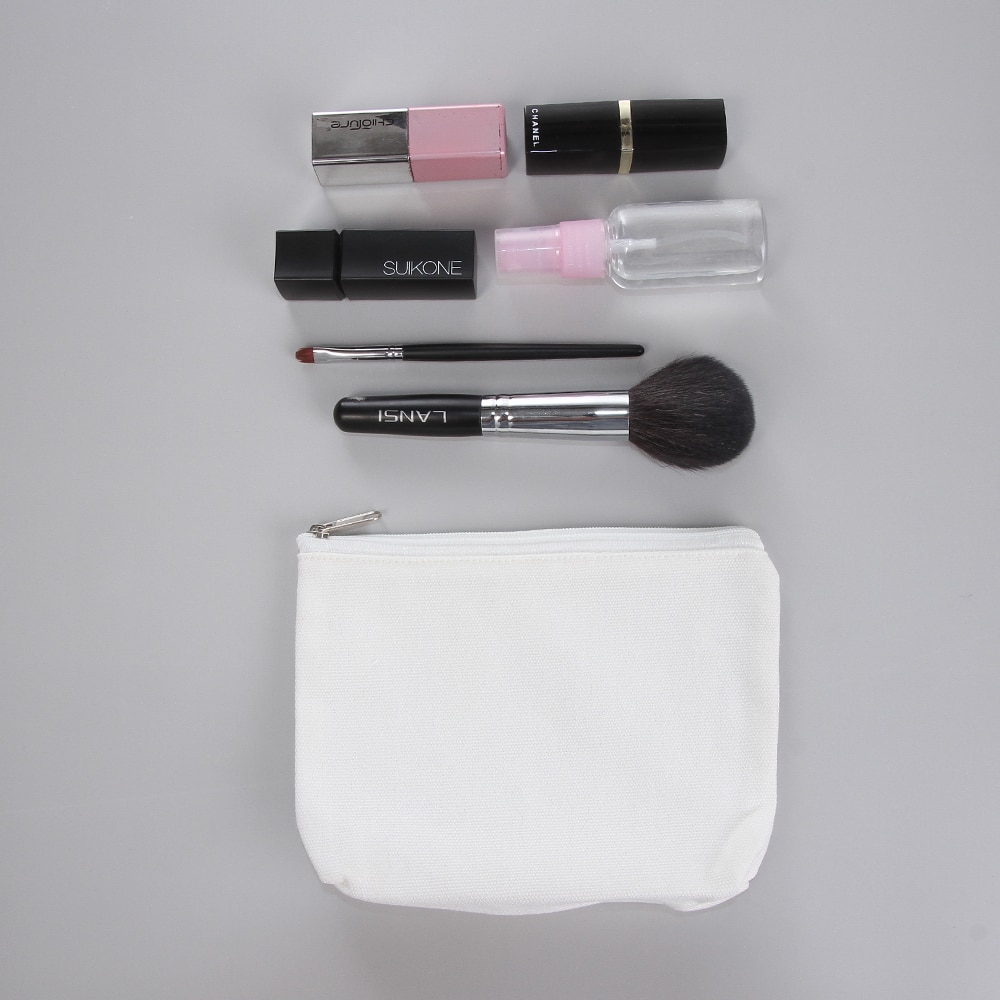Bolsa para cosméticos de 6 pçs/lote, bolsa de algodão branco puro para faça você mesmo, com zíper, de lona