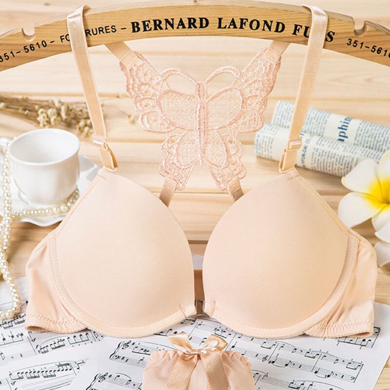 Sexy sous-vêtements été nouvelle dentelle papillon beauté dos boucle soutien-gorge costume fille Sexy pas de Trace de bague en acier rassembler des sous-vêtements