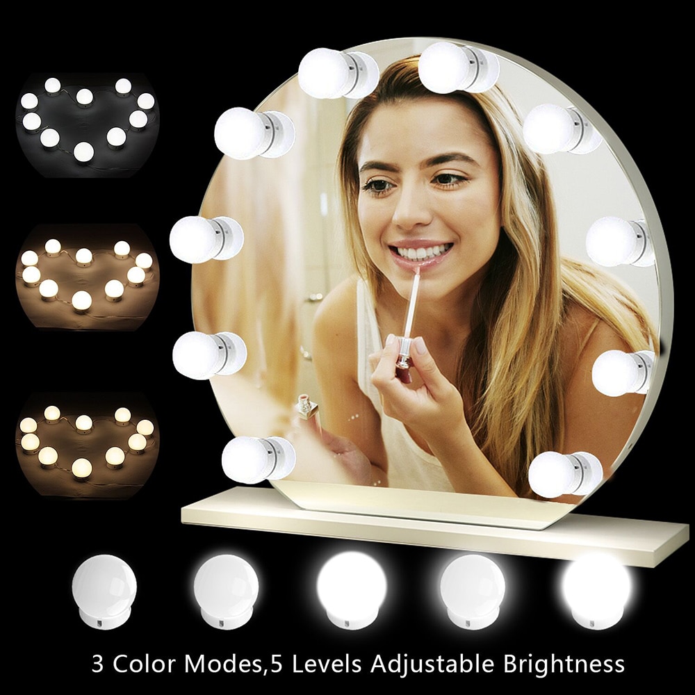 DC5V 10W 10 LED Dimmable Vanity Mirror Light Kit USB Powered Operated Memory Function Adjustable Make Up Mirror Light Room Salon