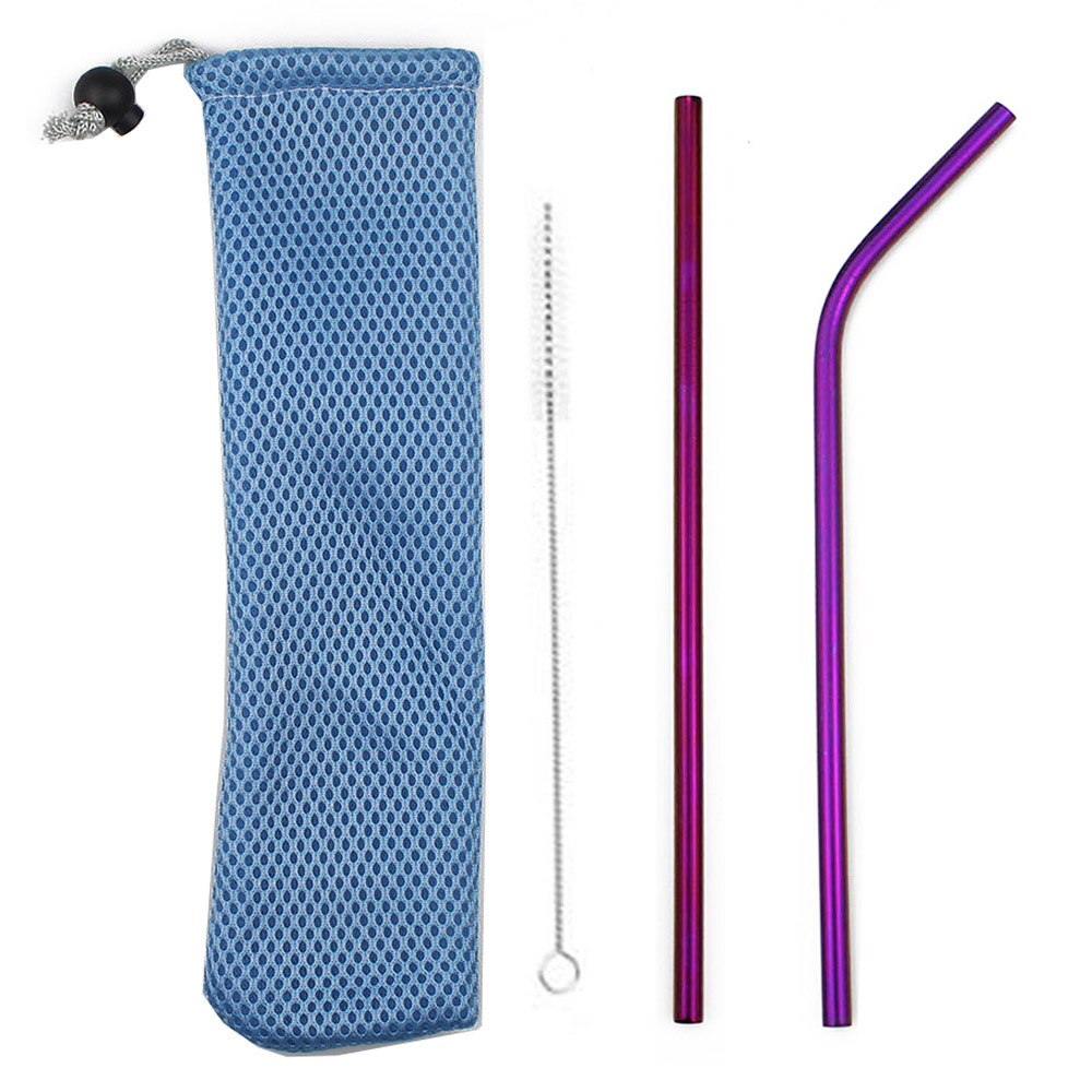 18/10 Stainless Steel Collapsible Straw Set Reusable Telescopic Drinking Straw Portable Straw For Travel Metal Drink Straw Brush: Purple