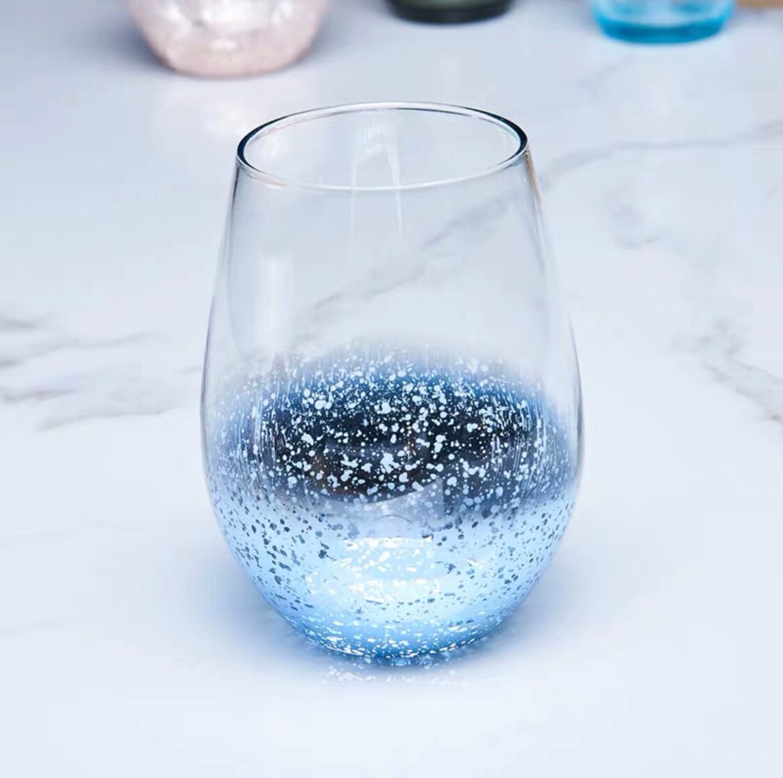 Rainbow glass color starry sky cup coffee cup milk glass home office shop transparent round pot-bellied crystal cup: Red