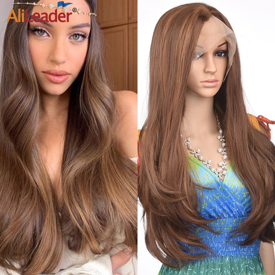 Alileader lang front blondere parykk syntetisk hår lavendel lilla oransje blond silkeaktig bølgete motstandsdyktig varme midtre del hår blondere parykk