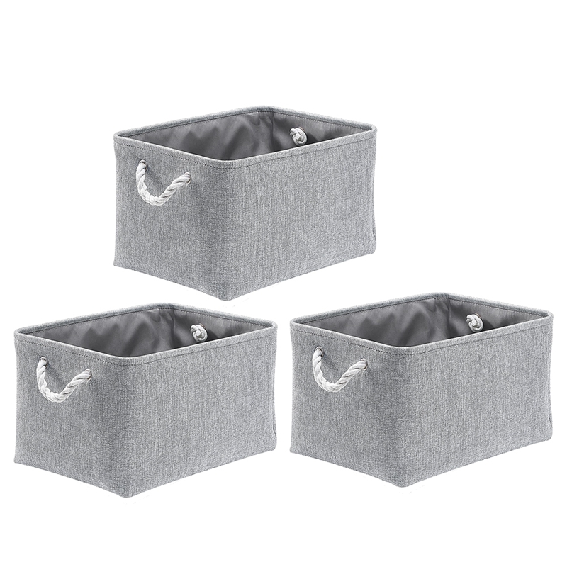 Fabric Storage Box, Foldable Linen Large Storage Baskets for Nursery, Closet and Wardrobe, Set of 3, Gray