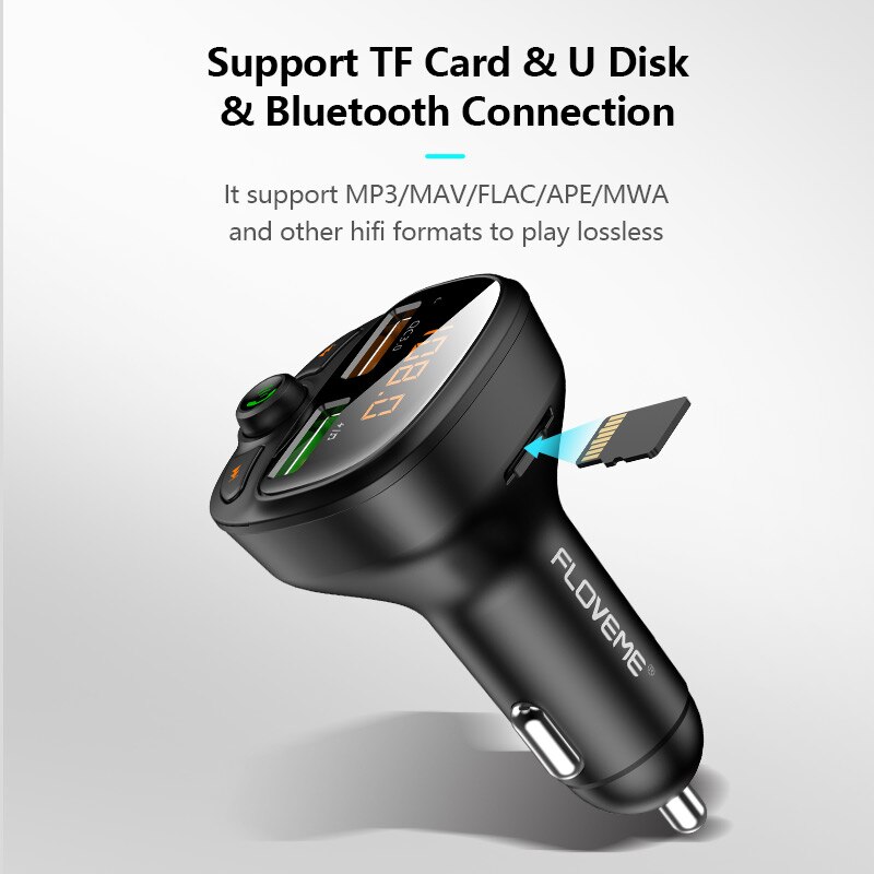 Floveme Quick Charge 3.0 Voor Iphone Xiaomi Autolader Usb Fm-zender Draadloze Handsfree Audio Ontvanger Auto MP3 Speler Led