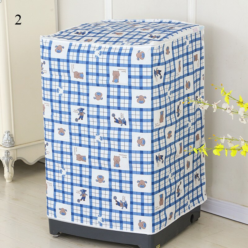 Thicken PEVA Washing Machine Cover Floral Plaid Print Sunscreen Dust Proof Cover Waterproof Case for Automatic Washing Machine: 2