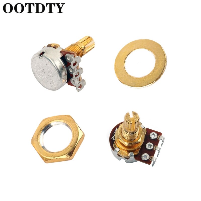 OOTDTY 5Pcs B500k Potentiometer Splined Pot Electric Guitar Bass Effect Amp Tone Volume Parts Level Switch