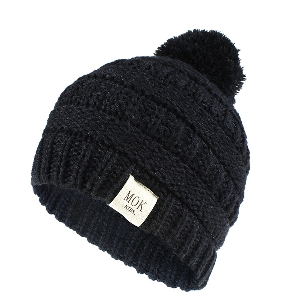 Hat Caps Girls Boys Child Hat Keep Warm Winter knitting Cotton Casual Novelty Knitted Hat Wool Hairball Ski Simple Cute Hat: Black 