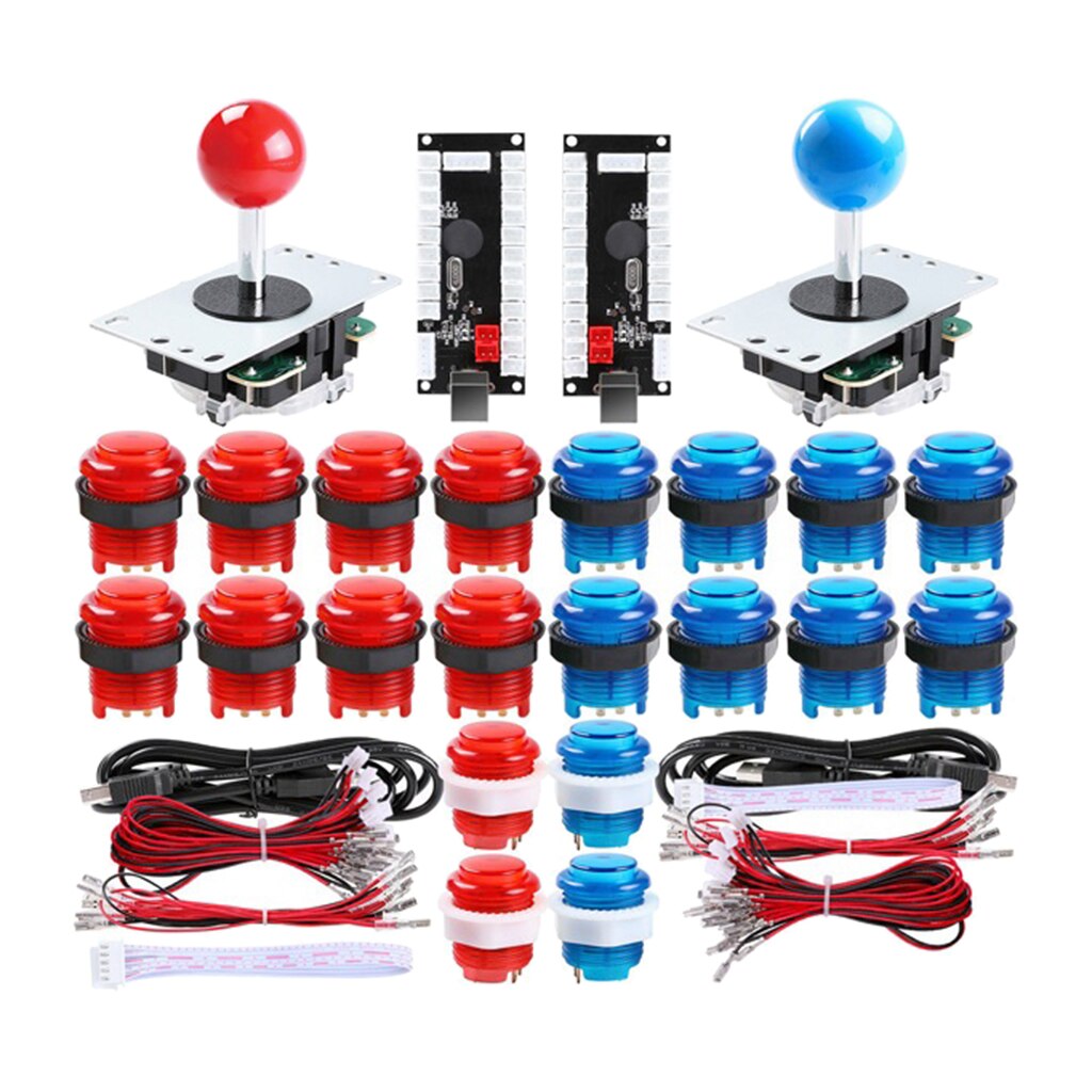 2 Speler Led Arcade Games Diy Onderdelen Kit Usb Controller Arcade Joystick Encoders + Arcade Joysticks + Knop Diy Computer kit: Red Blue