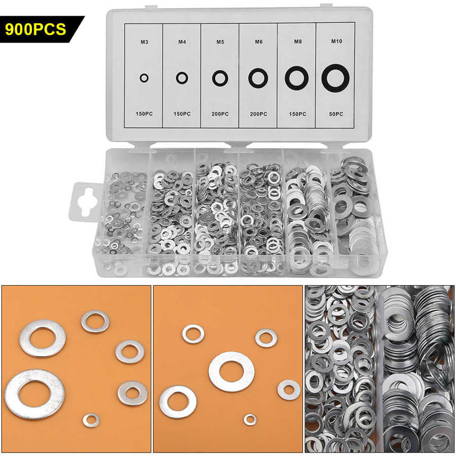 900pcs M3-M10 Lock Flat Split Spring Washers Assortment Steel Washer Set 6 Sizes