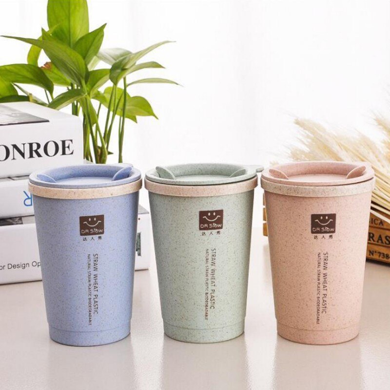 280ML Double-wall Wheat Fiber Water Cup With Lid Insulation Coffee Cup Travel Mug Leakproof Travel Thermo Milk Cup