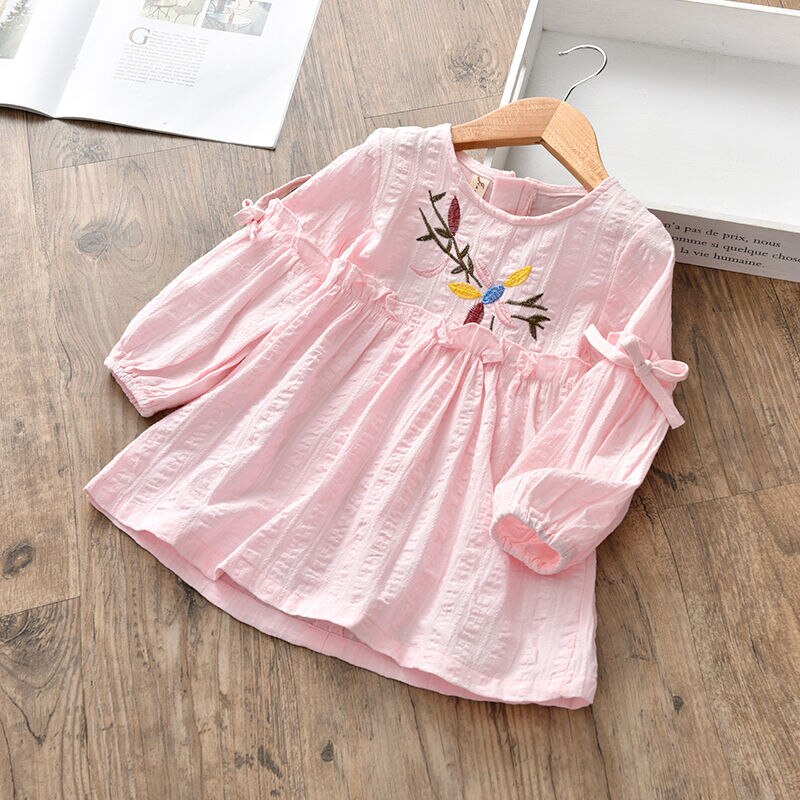 Blusas y camisas para niños y niñas, Tops con bordado Floral, camisas informales de manga larga para otoño, T01: Rosa / 8