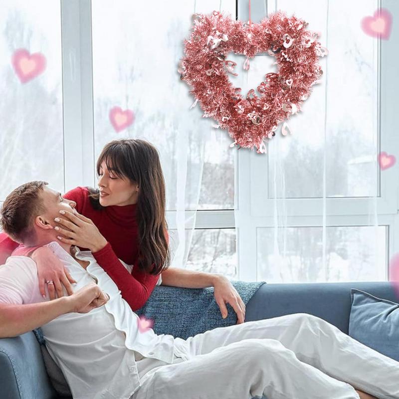 Corona de corazón de San Valentín, corona de puerta Artificial, corona de San Valentín en forma de corazón rojo, decoración romántica para el hogar