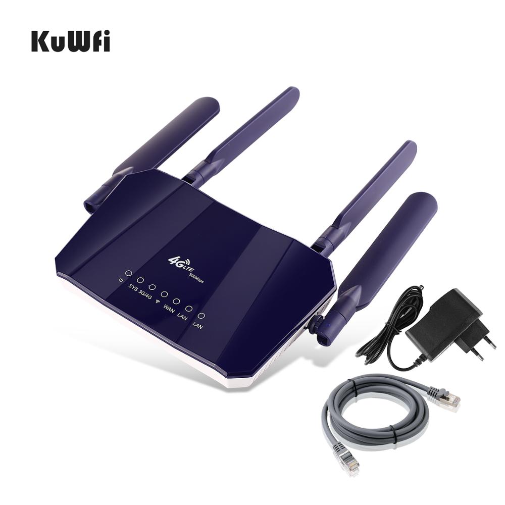 KuWFi 4G LTE CPE kabellos Router 300Mbps drinnen kabellos CPE Router 4Stck Antennen Mit LAN Hafen Wifi Router SIM Karte Slot