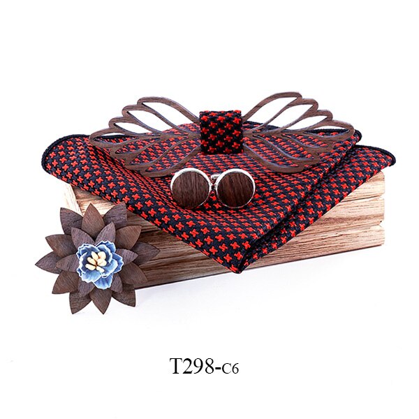 Romantisk hule træ slips slips med lommetørklæde manchetknapper til mænd julesæt: T298-c6