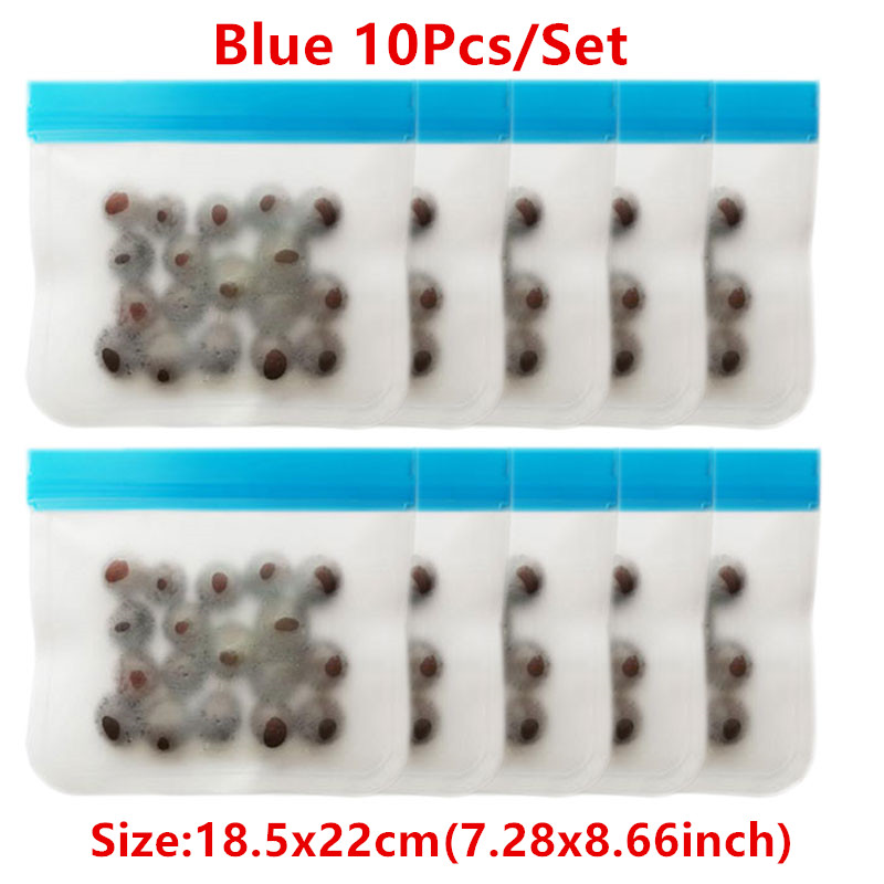 Juego de Bolsas de Silicona para Alimentos, Conjunto de Empaques con Sello, Ideal para Almacenamiento y Conservación Fresca de Frutas y Verduras, Reutilizable, A Prueba de Fugas, Estilo Bolsa Ziploc, 14 Piezas: 10pcs Blue