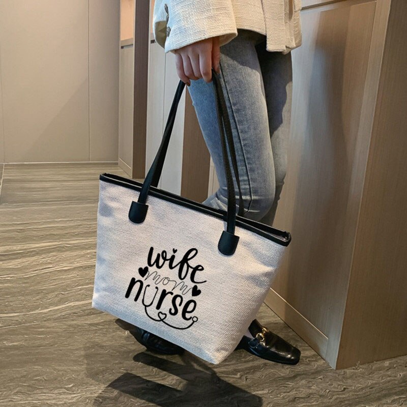 Vrouw Mom Verpleegkundige Voor Verpleegkundige Canvas Schoudertas Shopping Beach Bag: white