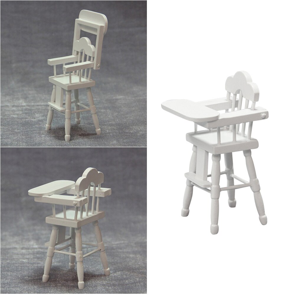 Børn mini højstol legetøj justerbar bord sæde form småbørn fodring højstol dekorative møbel model legehus legetøj hvid b