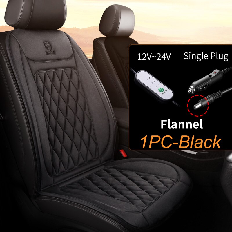 Karcle 12V-24V Heated Car Seat Cushion Heating Pad Universal Automobile Cover Car Seat Heater Protector For Winter: black-single plug