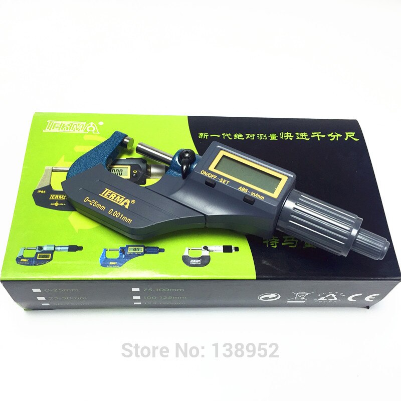 Terma merke 0-25mm 0.001mm mikron utvendig mikrometer elektronisk digital avlesningsmikrometer