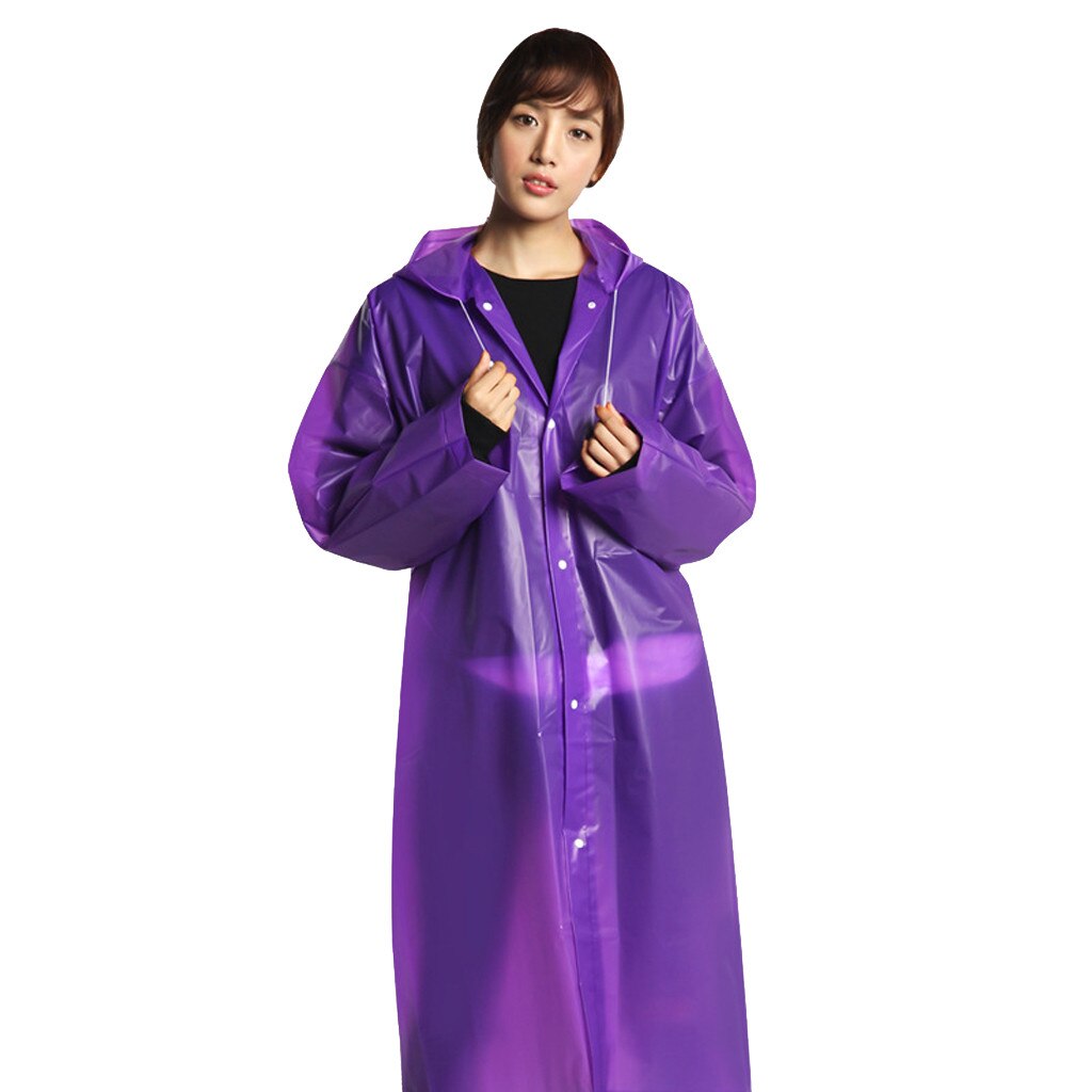 Material EVA, buena suavidad y elasticidad de goma, chubasquero Poncho para la lluvia, sudadera transparente con capucha impermeable para adultos, no desechable CD: Púrpura