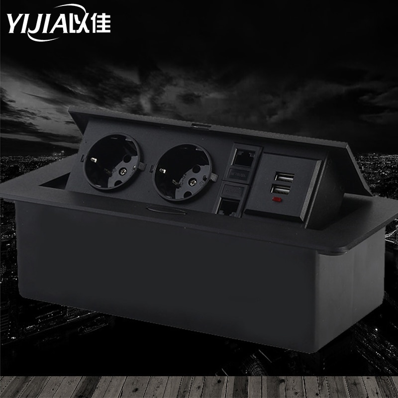 Pop Up Floor Socket 16A EU Standard Power Outlet Aluminium alloy socket Charging Port 5V 1A French socket computer USB socket