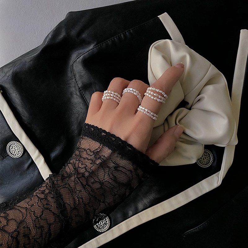 Woogge Vintage ▾ Barocco Naturale Anello di Perle D'acqua Dolce per Le Donne Elegante A Mano di Lavoro A Maglia Irregolare mini Perla in Rilievo Anelli