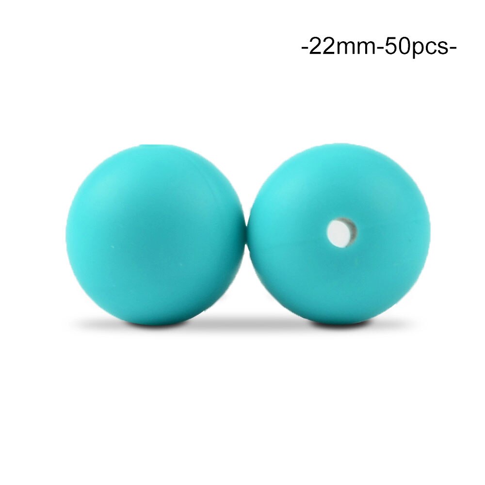 Cuentas de dentición de silicona redondas sueltas de 22MM, 50 unidades/lote para collar de dentición de silicona, cuentas de silicona, mordedor de bebé libre de BPA: turquoise