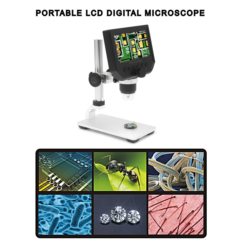 600x 4.3 " 3.6mp digitalt videomikroskop led förstoringsglas för underhåll av mobiltelefon qc/industriell/kollektionsinspektion +ställ