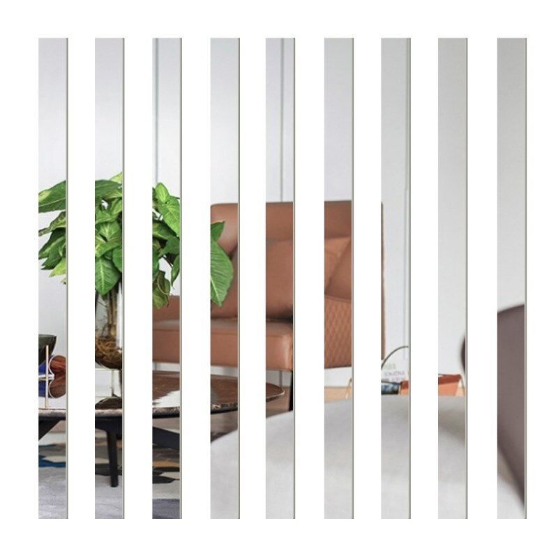 10 stücke 20x5CM Streifen Spiegel Glas Fliesen Zauberstab Aufkleber Decals Mosaik Wohnzimmer Badezimmer Dekor DIY Lange Zauberstab Spiegel Aufkleber Neue: Silber