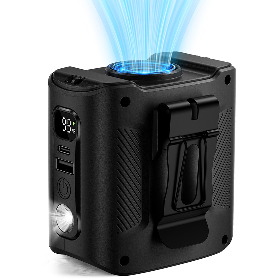 10000 mAh draagbare heupventilator met powerbank LED-verlichting Hangende nekventilator 5 snelheden Sterke luchtstroom Koelventilator voor werken buitenshuis: zwart