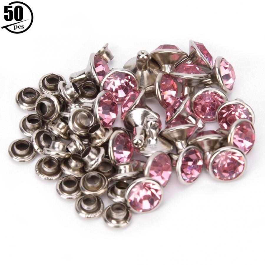 50 Sets Diamant Klinknagels Strass Klinknagels Crystal Diamond Studs Leren Craft Bag Kleding Decoratie: Pink