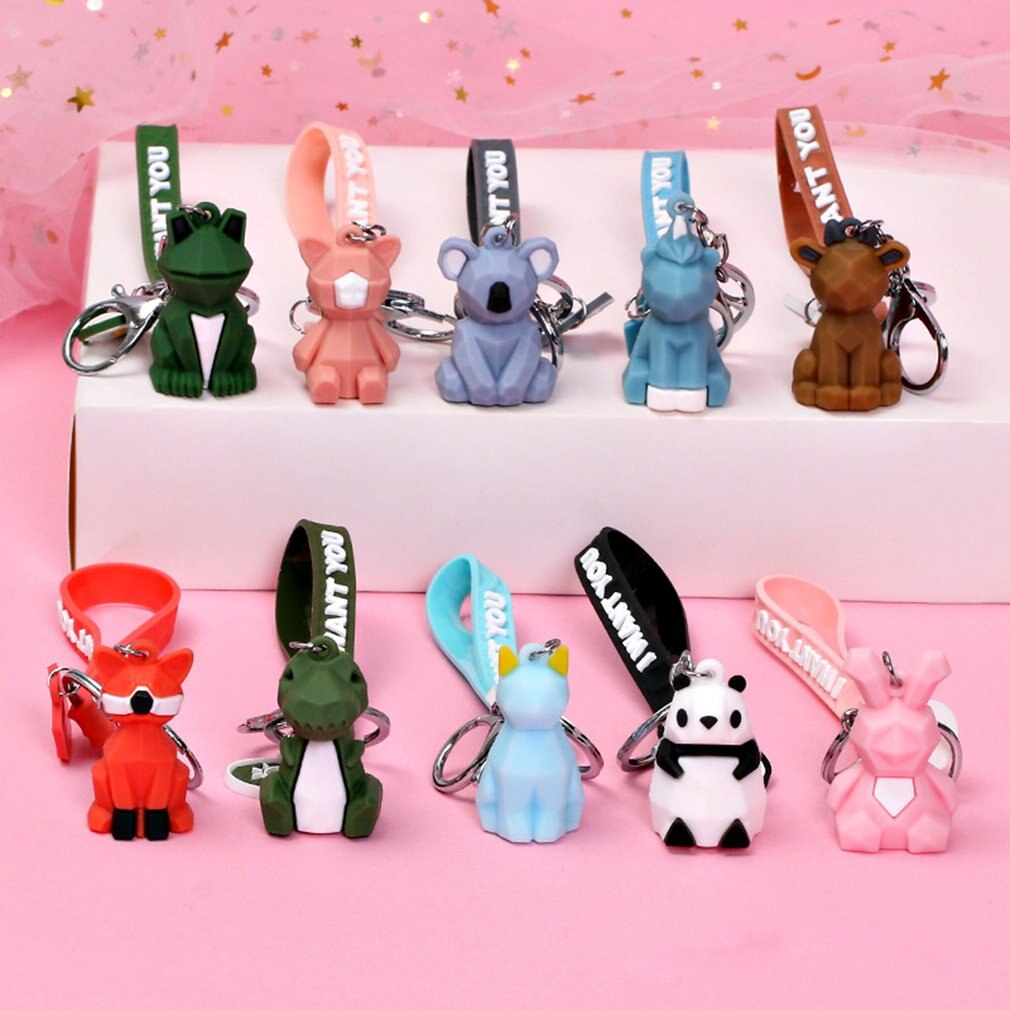 Pratique dessin animé géométrique coupe animal porte-clés pendentif mignon dinosaure panda voiture sac pendentif