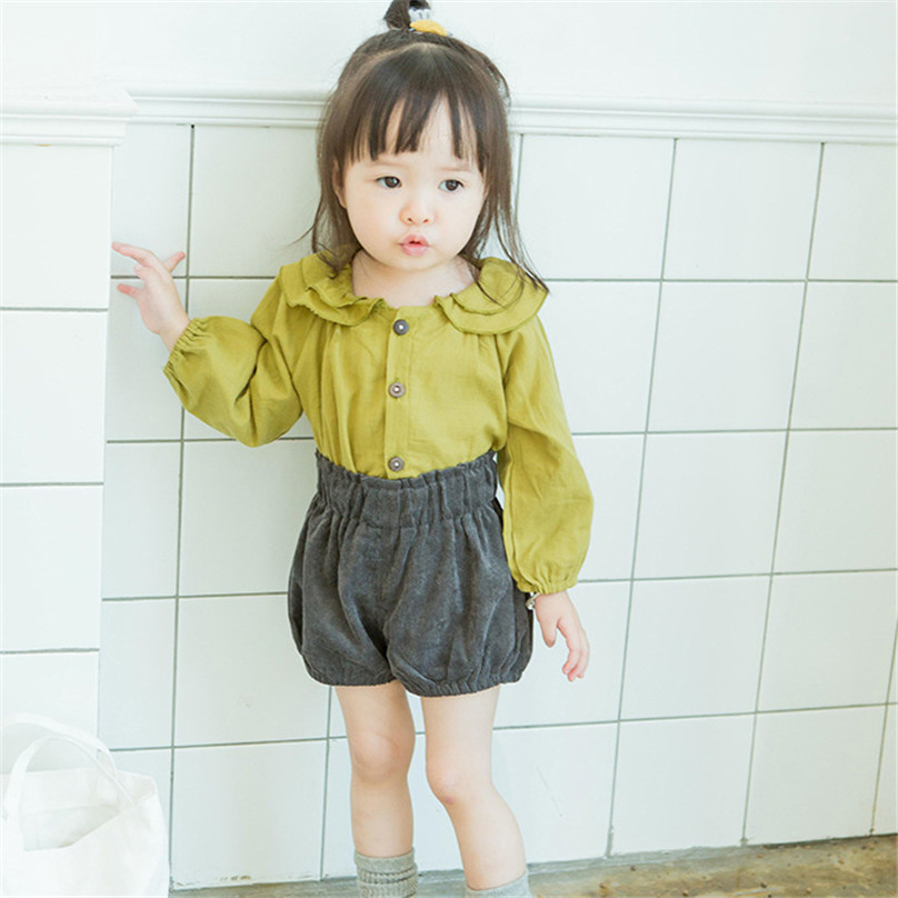 Zoete dubbellaags bloemblaadje kraag shirt baby meisjes lange mouw blouse Katoenen tops kinderen Baby Meisje Kleding 0-24 m