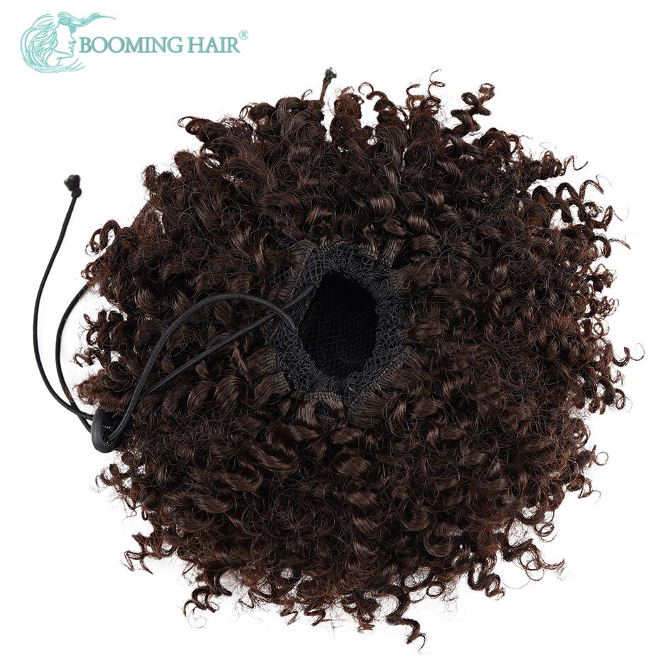 Short Afro Puff Synthetic Hair Bun Chignon Hairpiece For Women Drawstring Ponytail Curly Updo Clip Hair Extensions BOOMING HAIR