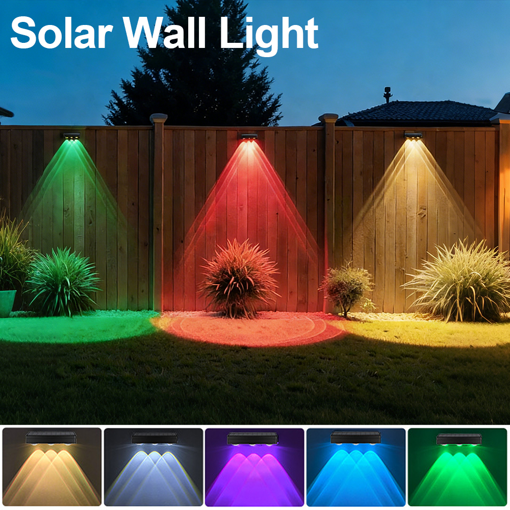 Solar schuttingverlichting, buitenverlichting op zonne-energie voor terras, warm wit & rgb-verlichting op zonne-energie voor buiten, achtertuin, terras, wandlamp op zonne-energie